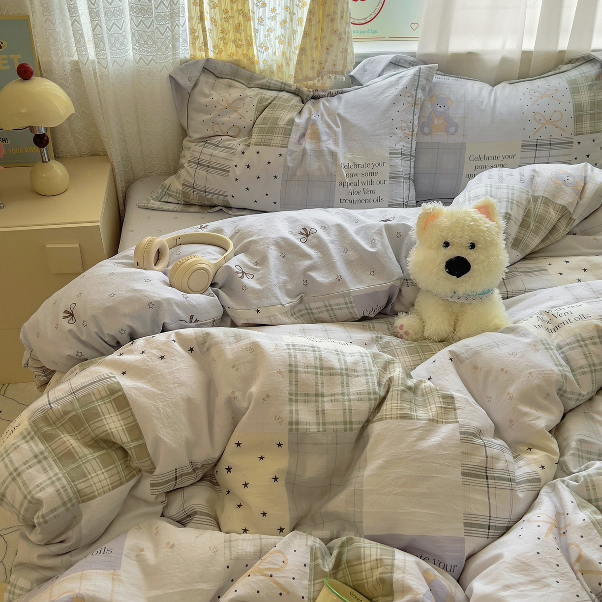 91家纺网 家纺一手货源 找家纺 亨通家纺 2025新款爆款韩国小布袋古法水洗棉云感棉四件套【提供买家秀】 卡布奇诺-灰