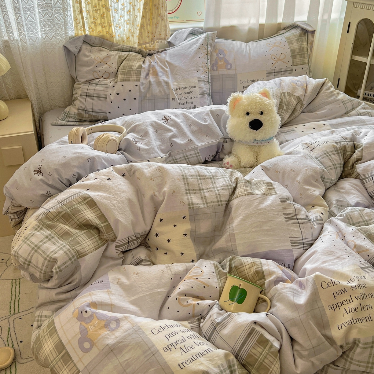 91家纺网 家纺一手货源 找家纺 亨通家纺 2025新款爆款韩国小布袋古法水洗棉云感棉四件套【提供买家秀】 卡布奇诺-灰