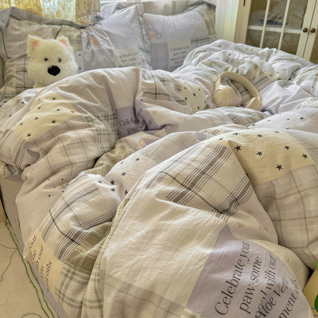 91家纺网 家纺一手货源 找家纺 亨通家纺 2025新款爆款韩国小布袋古法水洗棉云感棉四件套【提供买家秀】 卡布奇诺-灰