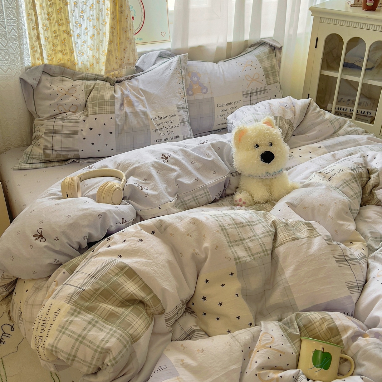 91家纺网 家纺一手货源 找家纺 亨通家纺 2025新款爆款韩国小布袋古法水洗棉云感棉四件套【提供买家秀】 卡布奇诺-灰