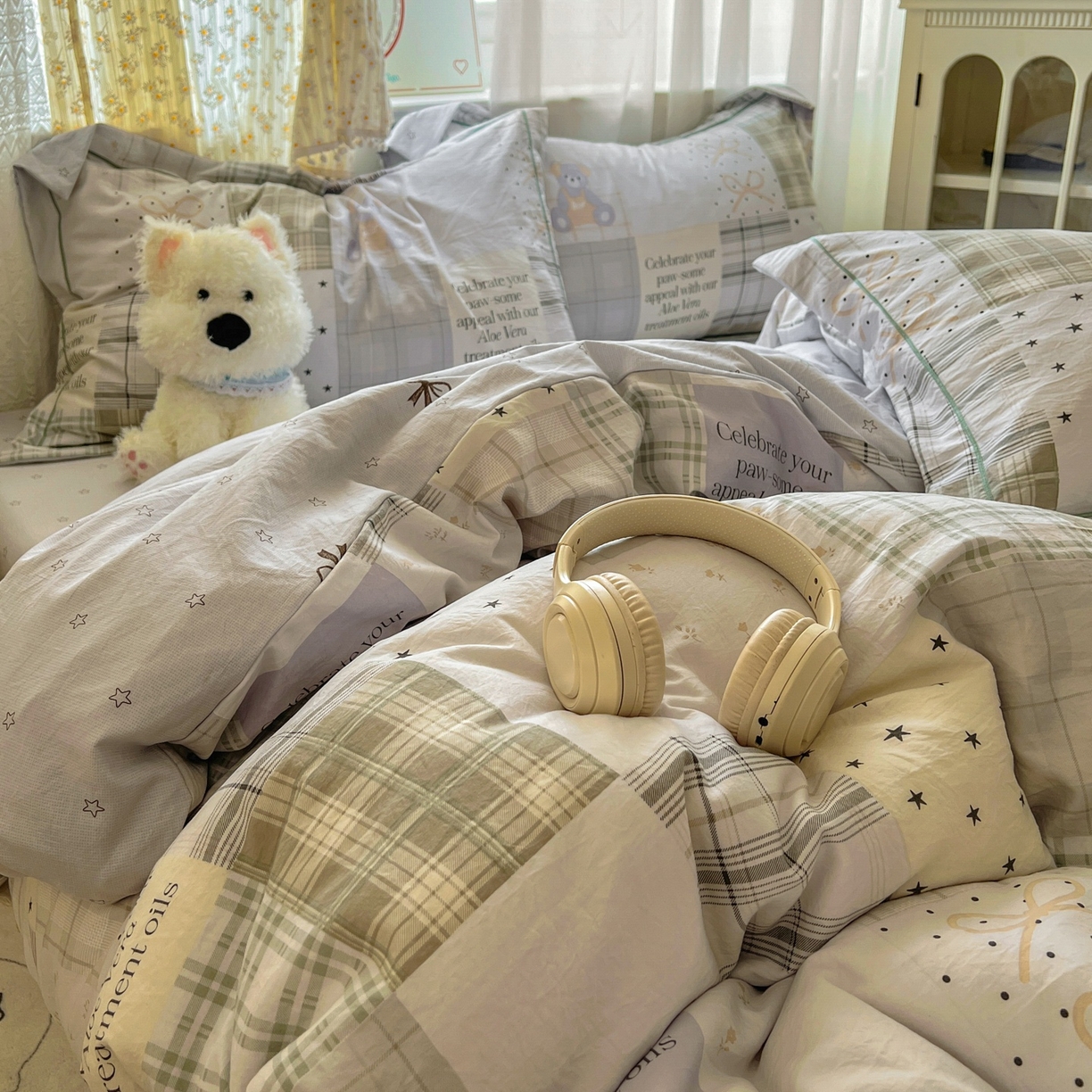 91家纺网 家纺一手货源 找家纺 亨通家纺 2025新款爆款韩国小布袋古法水洗棉云感棉四件套【提供买家秀】 卡布奇诺-灰