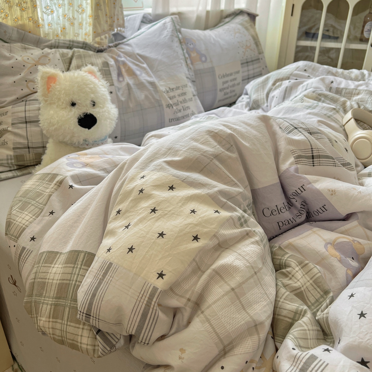 91家纺网 家纺一手货源 找家纺 亨通家纺 2025新款爆款韩国小布袋古法水洗棉云感棉四件套【提供买家秀】 卡布奇诺-灰