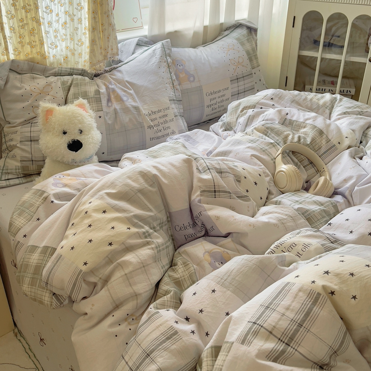 91家纺网 家纺一手货源 找家纺 亨通家纺 2025新款爆款韩国小布袋古法水洗棉云感棉四件套【提供买家秀】 卡布奇诺-灰