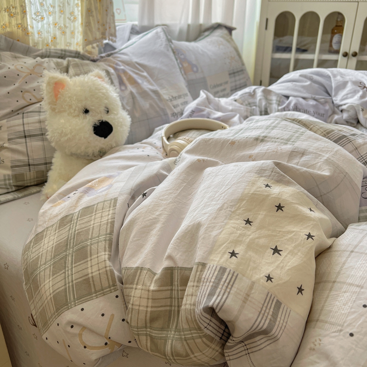 91家纺网 家纺一手货源 找家纺 亨通家纺 2025新款爆款韩国小布袋古法水洗棉云感棉四件套【提供买家秀】 卡布奇诺-灰