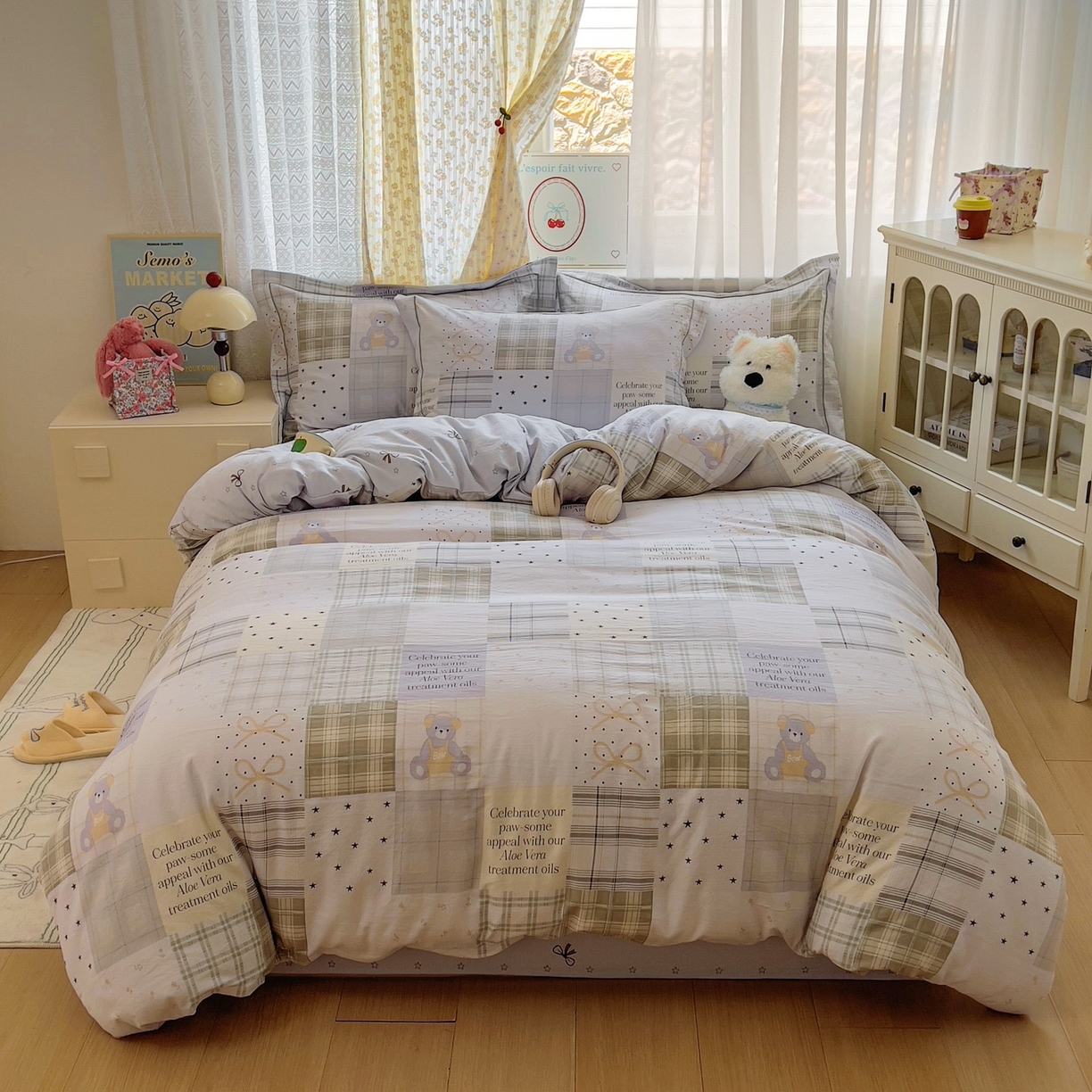 91家纺网 家纺一手货源 找家纺 亨通家纺 2025新款爆款韩国小布袋古法水洗棉云感棉四件套【提供买家秀】 卡布奇诺-灰