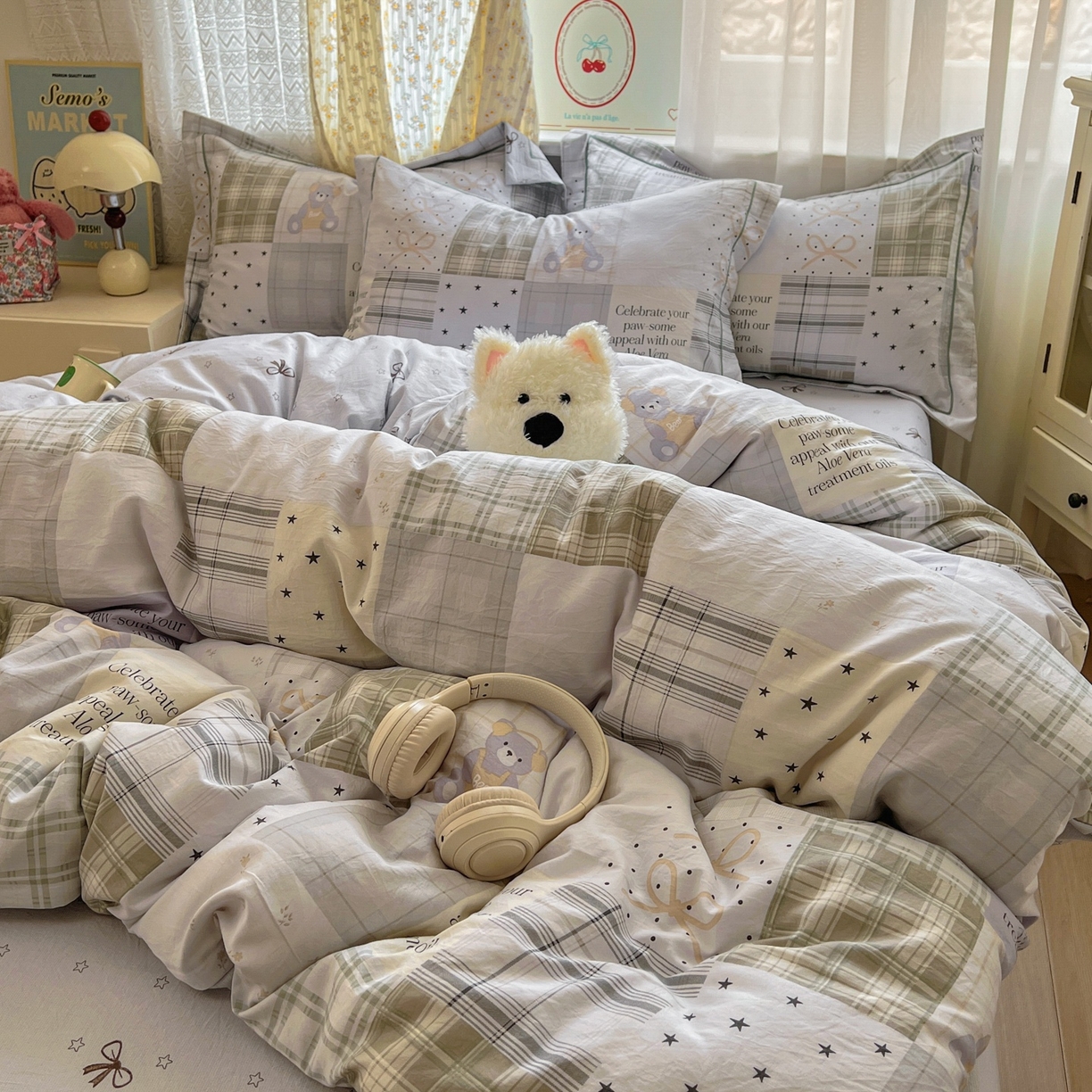 91家纺网 家纺一手货源 找家纺 亨通家纺 2025新款爆款韩国小布袋古法水洗棉云感棉四件套【提供买家秀】 卡布奇诺-灰