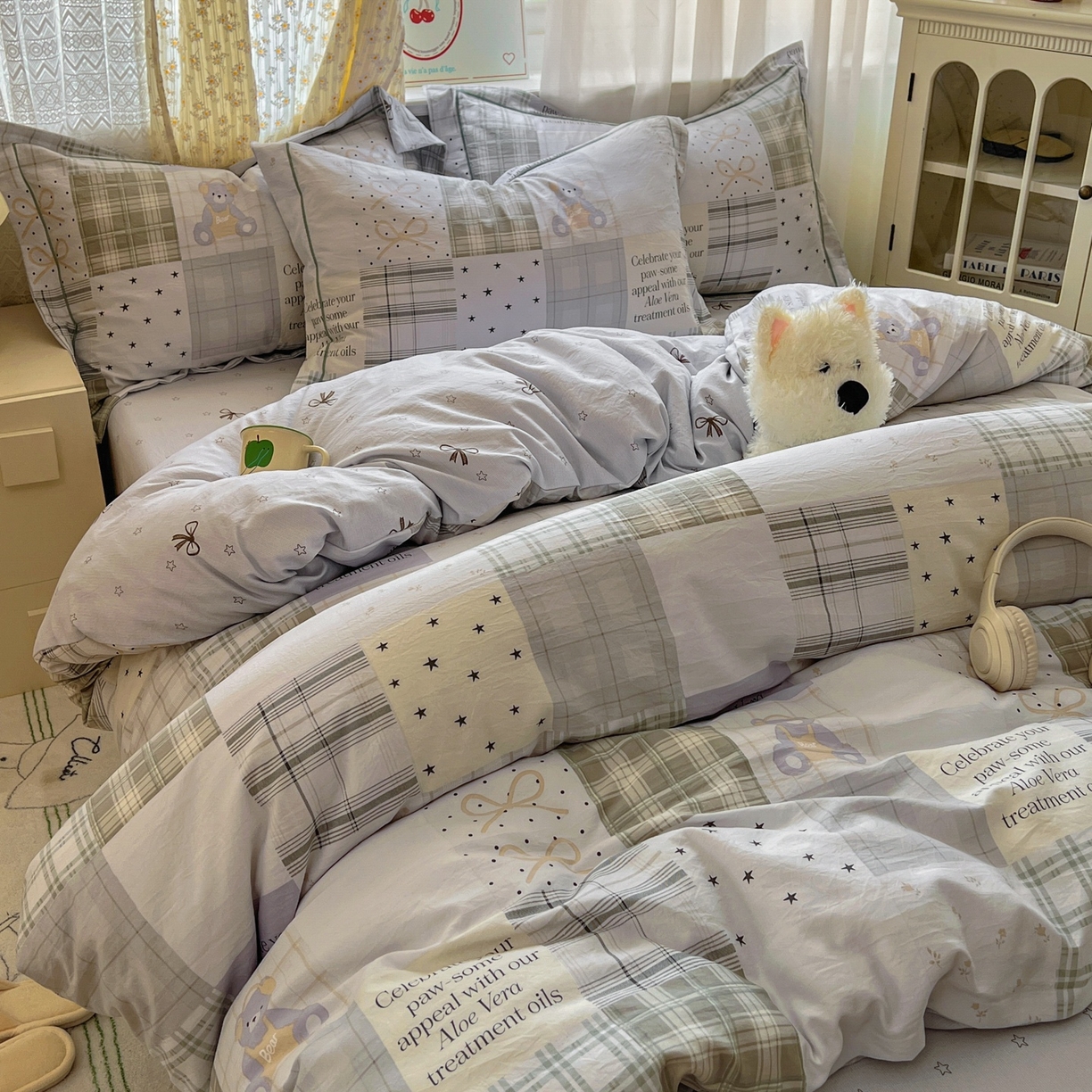 91家纺网 家纺一手货源 找家纺 亨通家纺 2025新款爆款韩国小布袋古法水洗棉云感棉四件套【提供买家秀】 卡布奇诺-灰