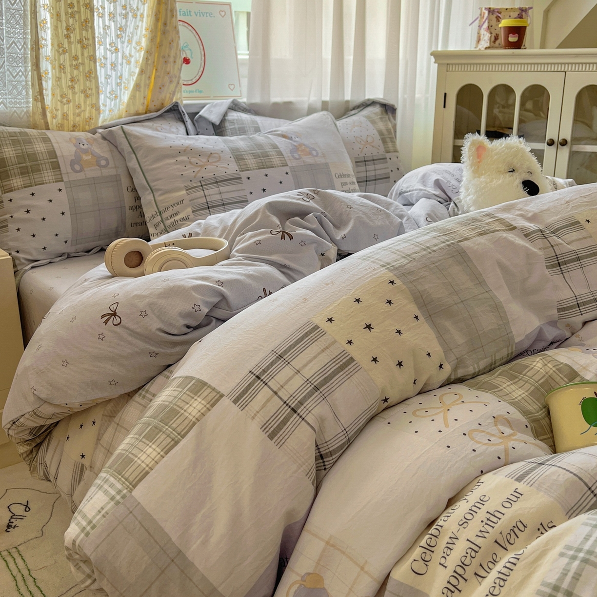 91家纺网 家纺一手货源 找家纺 亨通家纺 2025新款爆款韩国小布袋古法水洗棉云感棉四件套【提供买家秀】 卡布奇诺-灰