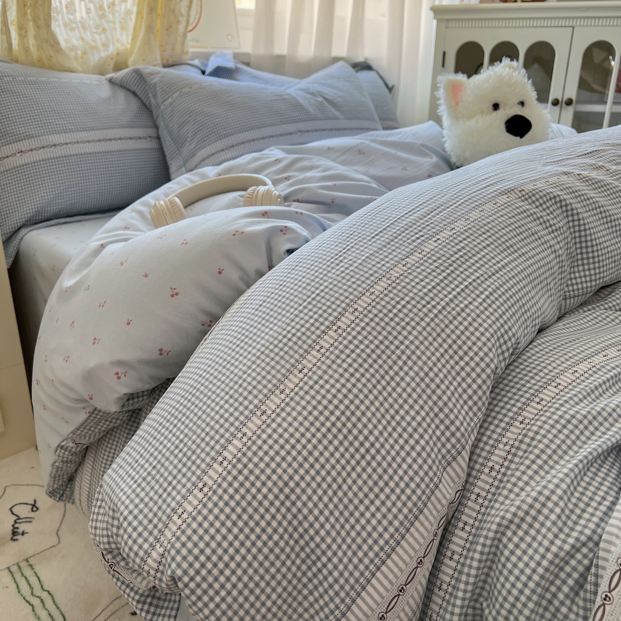 亨通家纺 2025新款爆款韩国小布袋古法水洗棉云感棉四件套【提供买家秀】 乐可-蓝