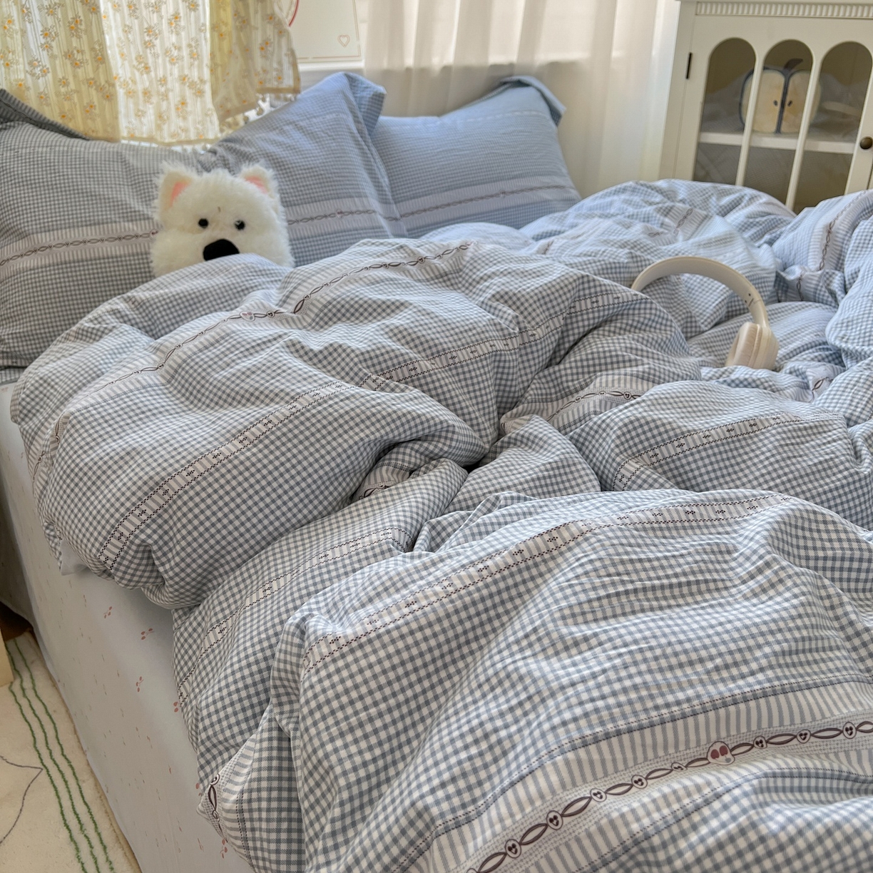 91家纺网 家纺一手货源 找家纺 亨通家纺 2025新款爆款韩国小布袋古法水洗棉云感棉四件套【提供买家秀】 乐可-蓝