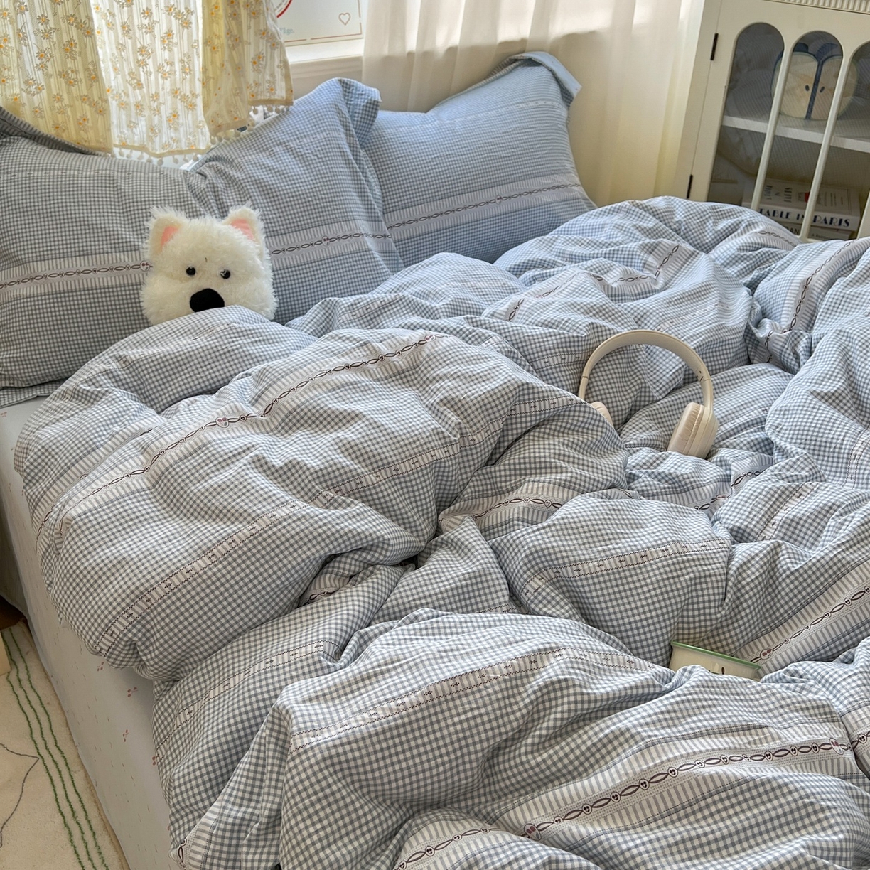 91家纺网 家纺一手货源 找家纺 亨通家纺 2025新款爆款韩国小布袋古法水洗棉云感棉四件套【提供买家秀】 乐可-蓝