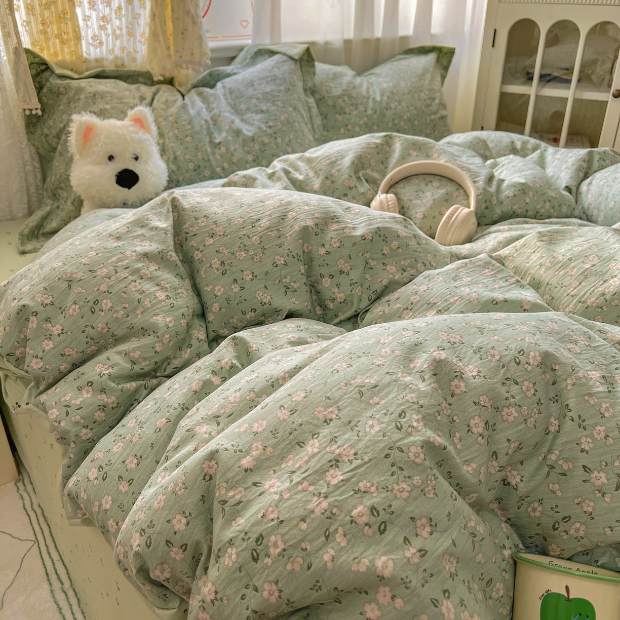 91家纺网 家纺一手货源 找家纺 亨通家纺 2025新款爆款韩国小布袋古法水洗棉云感棉四件套【提供买家秀】 陌上芳菲