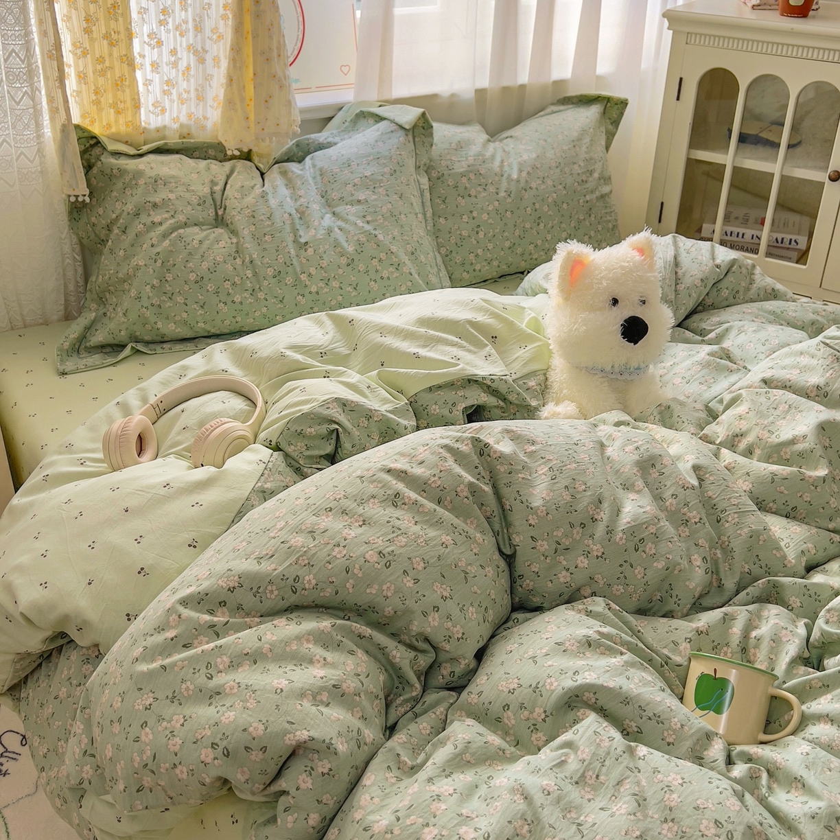 91家纺网 家纺一手货源 找家纺 亨通家纺 2025新款爆款韩国小布袋古法水洗棉云感棉四件套【提供买家秀】 陌上芳菲