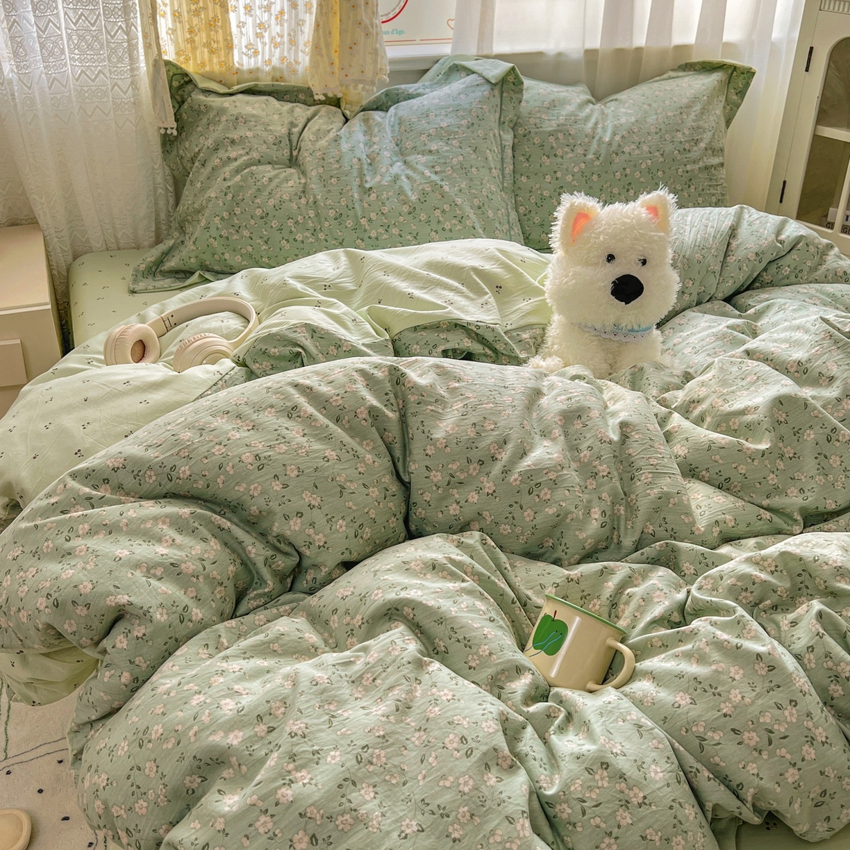 91家纺网 家纺一手货源 找家纺 亨通家纺 2025新款爆款韩国小布袋古法水洗棉云感棉四件套【提供买家秀】 陌上芳菲