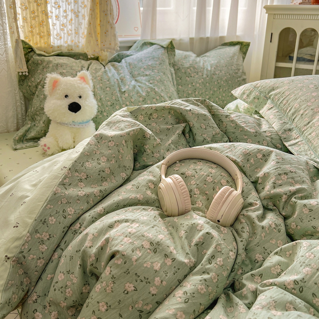 91家纺网 家纺一手货源 找家纺 亨通家纺 2025新款爆款韩国小布袋古法水洗棉云感棉四件套【提供买家秀】 陌上芳菲