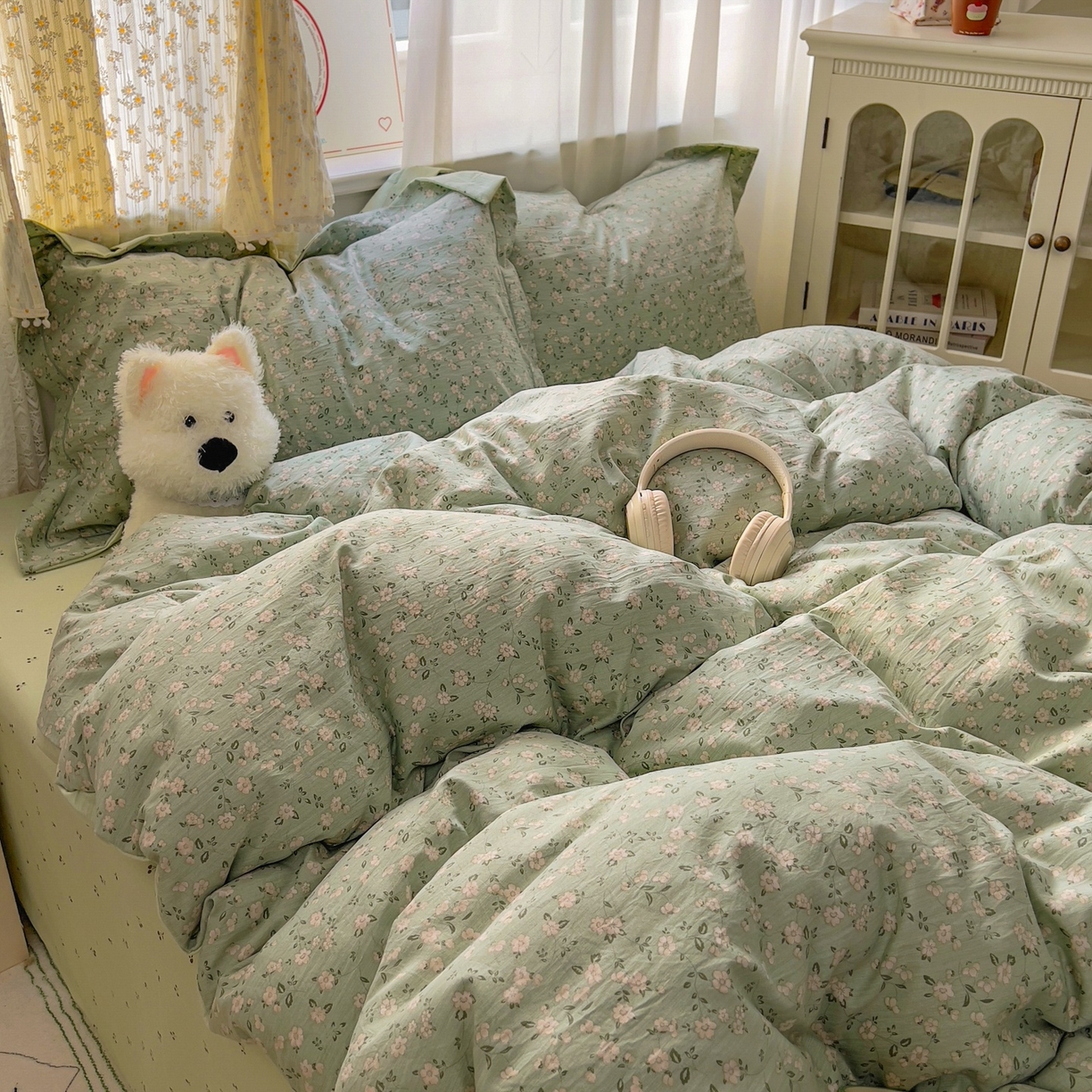 91家纺网 家纺一手货源 找家纺 亨通家纺 2025新款爆款韩国小布袋古法水洗棉云感棉四件套【提供买家秀】 陌上芳菲