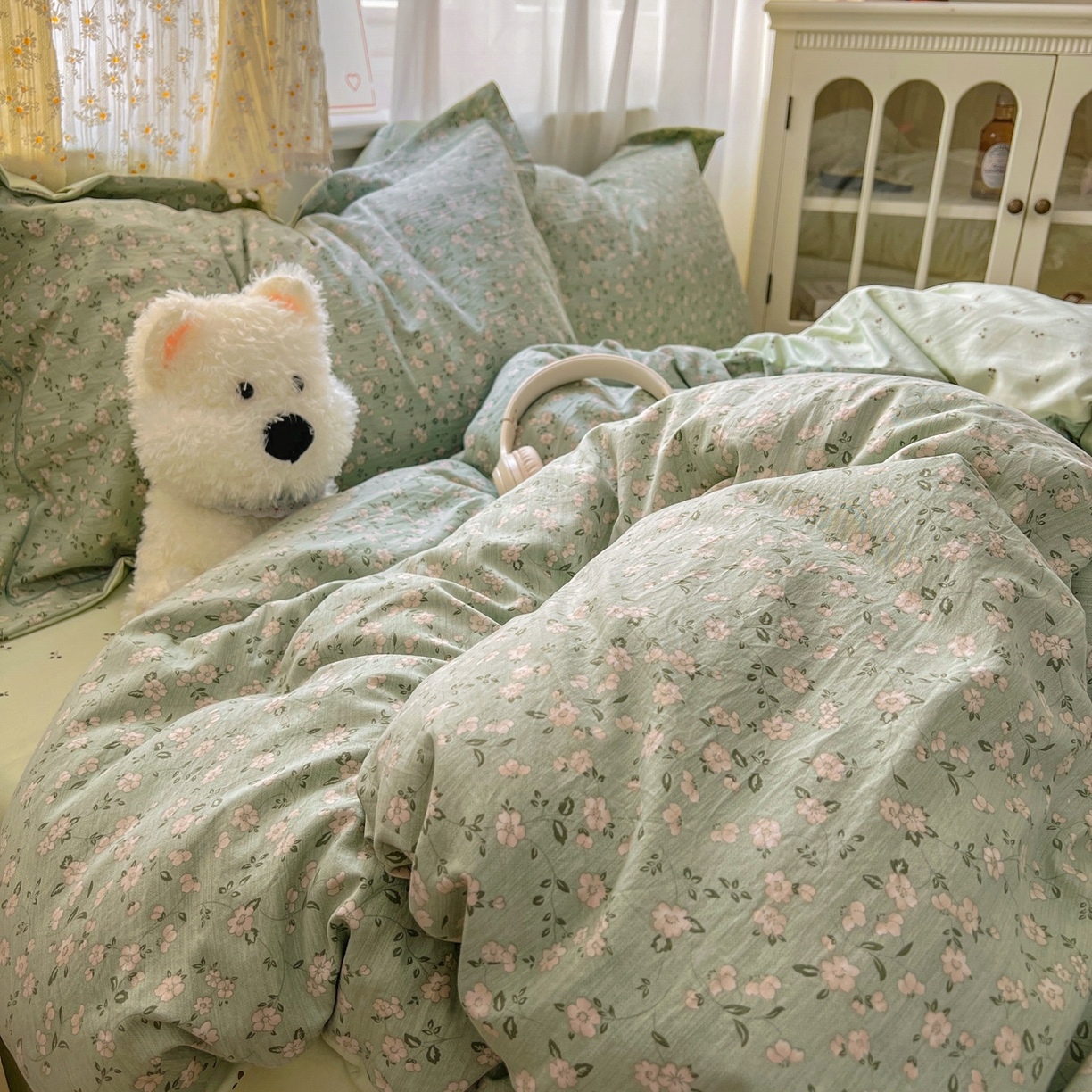 91家纺网 家纺一手货源 找家纺 亨通家纺 2025新款爆款韩国小布袋古法水洗棉云感棉四件套【提供买家秀】 陌上芳菲