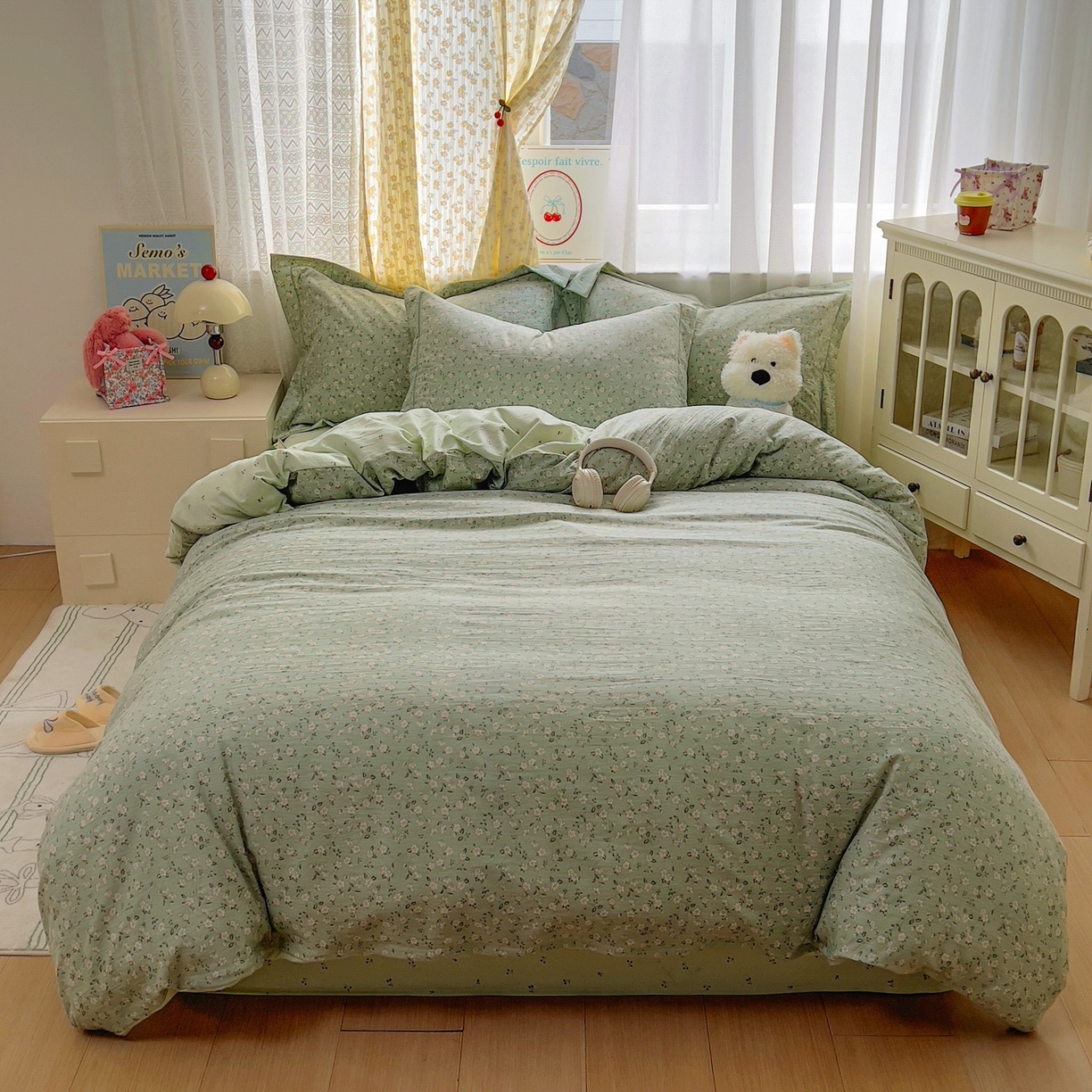 91家纺网 家纺一手货源 找家纺 亨通家纺 2025新款爆款韩国小布袋古法水洗棉云感棉四件套【提供买家秀】 陌上芳菲