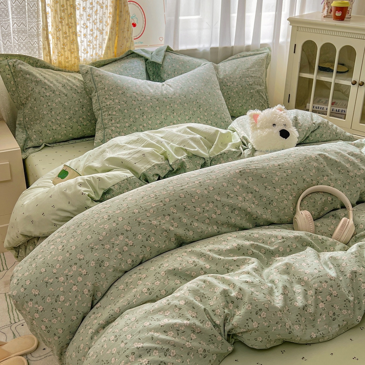 91家纺网 家纺一手货源 找家纺 亨通家纺 2025新款爆款韩国小布袋古法水洗棉云感棉四件套【提供买家秀】 陌上芳菲