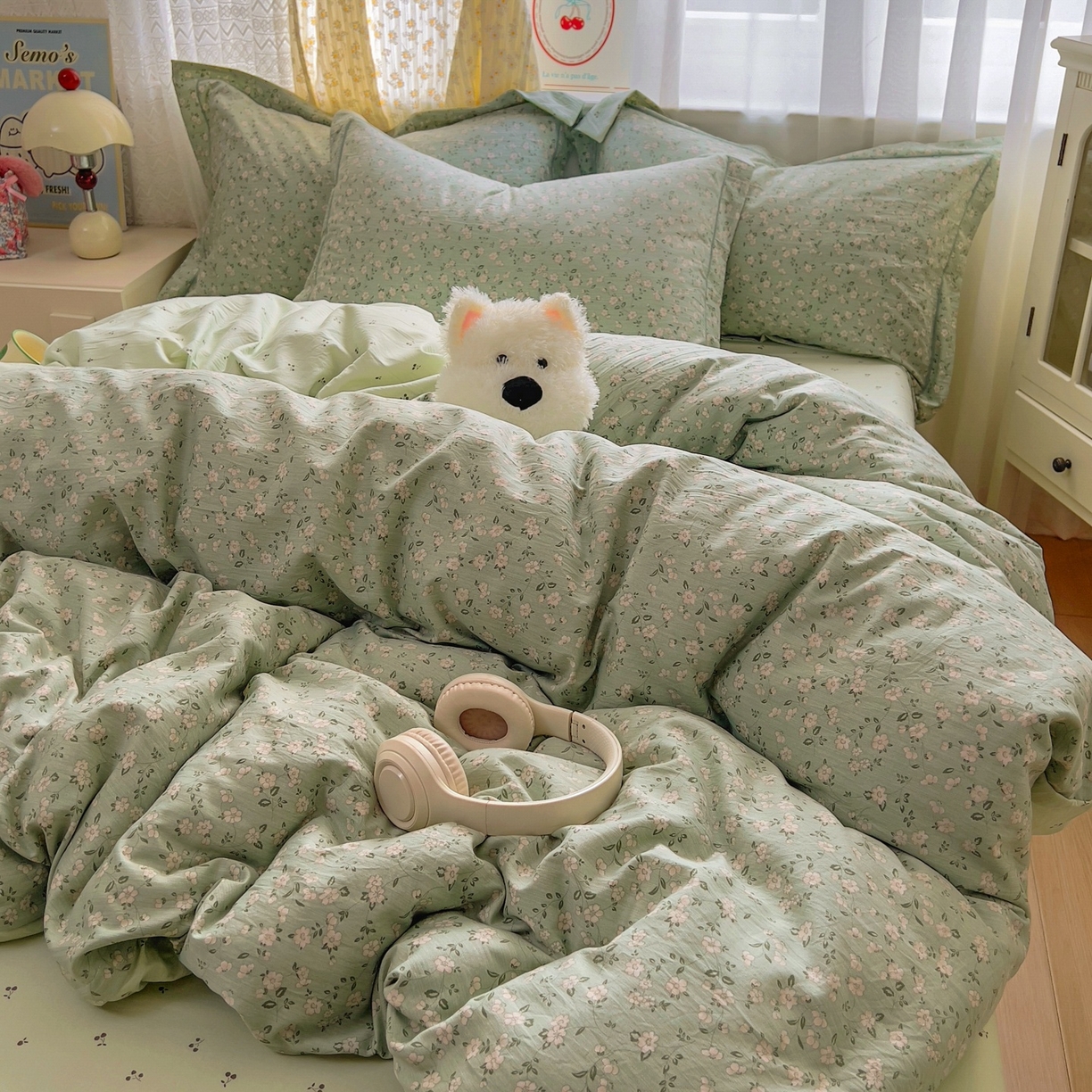 91家纺网 家纺一手货源 找家纺 亨通家纺 2025新款爆款韩国小布袋古法水洗棉云感棉四件套【提供买家秀】 陌上芳菲