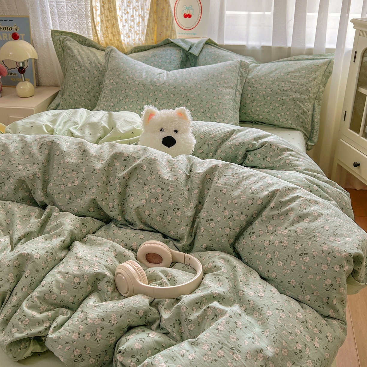 91家纺网 家纺一手货源 找家纺 亨通家纺 2025新款爆款韩国小布袋古法水洗棉云感棉四件套【提供买家秀】 陌上芳菲