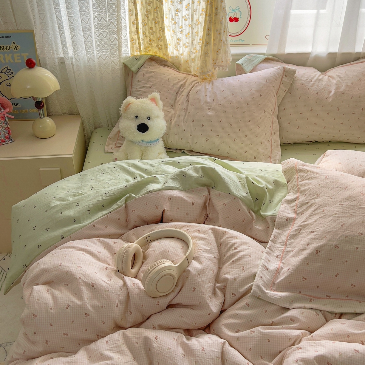 91家纺网 家纺一手货源 找家纺 亨通家纺 2025新款爆款韩国小布袋古法水洗棉云感棉四件套【提供买家秀】 丝丝心动-咖