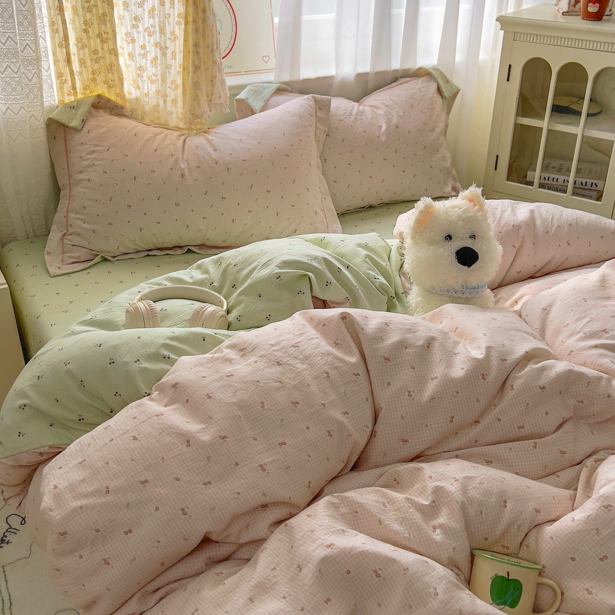 91家纺网 家纺一手货源 找家纺 亨通家纺 2025新款爆款韩国小布袋古法水洗棉云感棉四件套【提供买家秀】 丝丝心动-咖