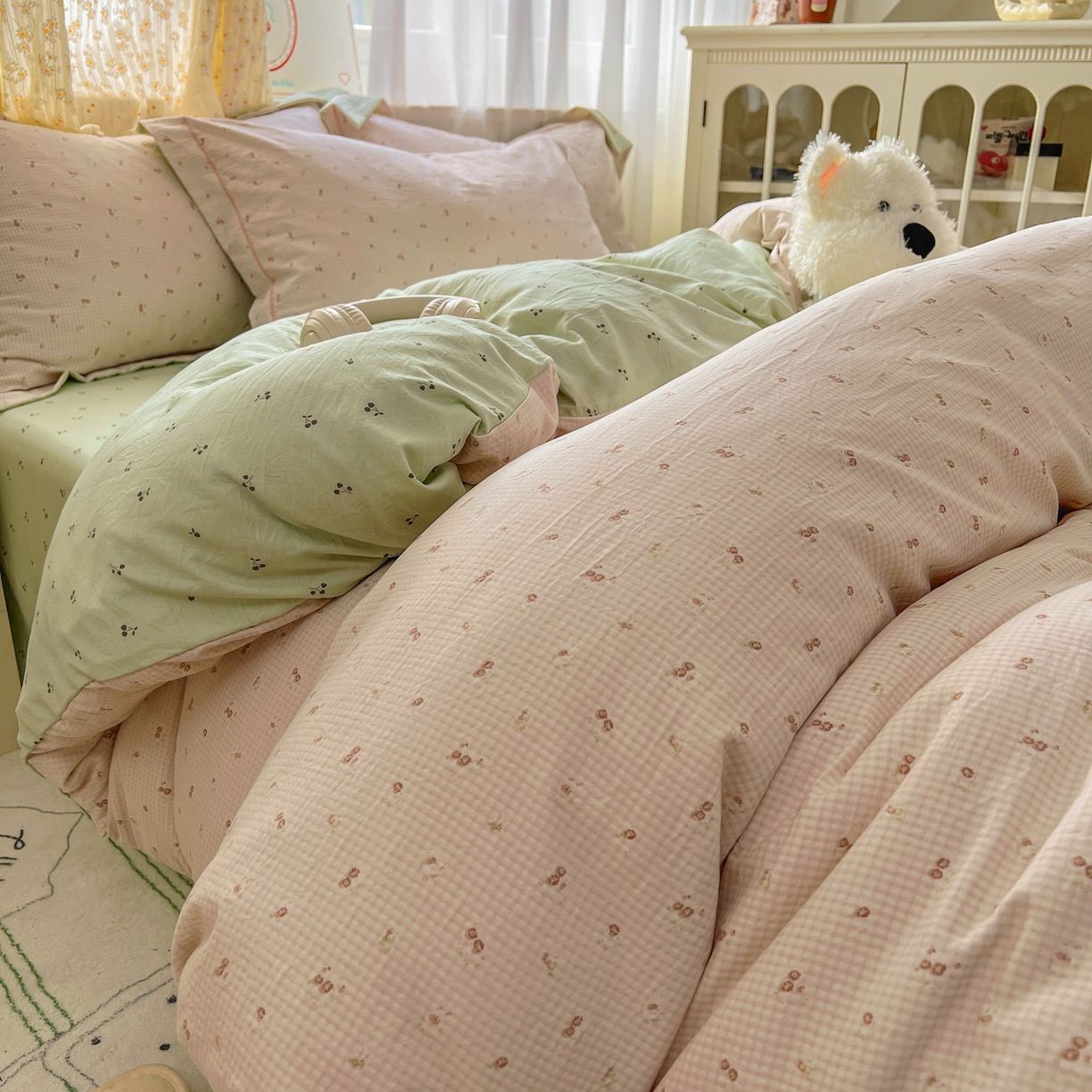 91家纺网 家纺一手货源 找家纺 亨通家纺 2025新款爆款韩国小布袋古法水洗棉云感棉四件套【提供买家秀】 丝丝心动-咖