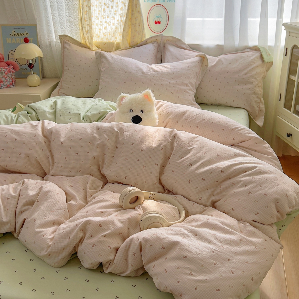 91家纺网 家纺一手货源 找家纺 亨通家纺 2025新款爆款韩国小布袋古法水洗棉云感棉四件套【提供买家秀】 丝丝心动-咖