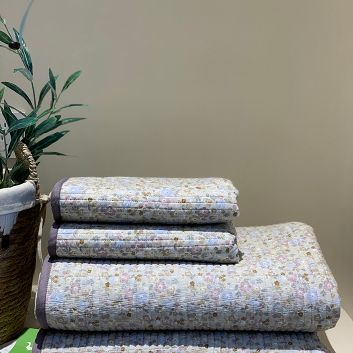 91家纺网 家纺一手货源 找家纺 汇庭 2025新款亲肤舒适全棉纯棉床盖三件套 紫风铃