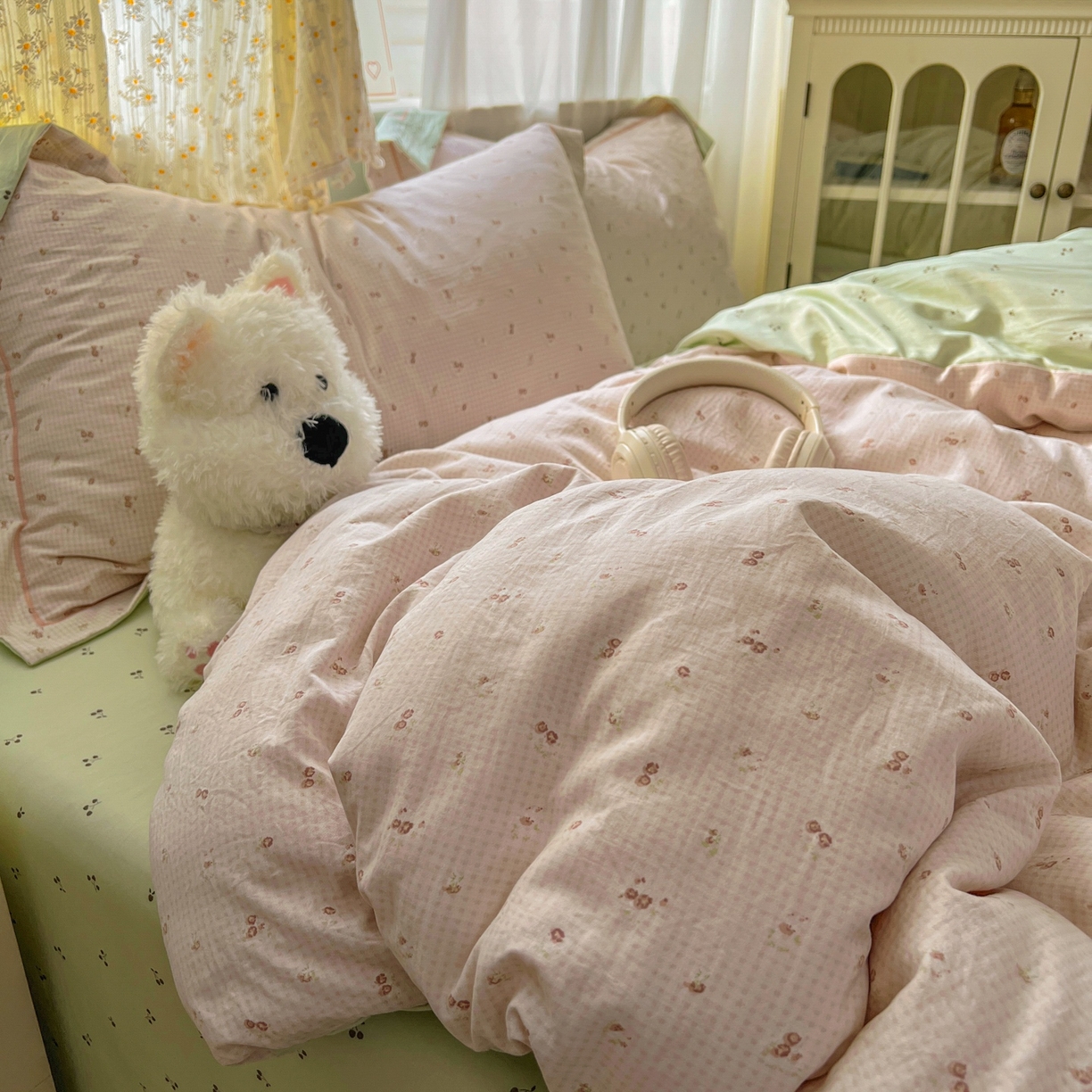 91家纺网 家纺一手货源 找家纺 亨通家纺 2025新款爆款韩国小布袋古法水洗棉云感棉四件套【提供买家秀】 丝丝心动-咖