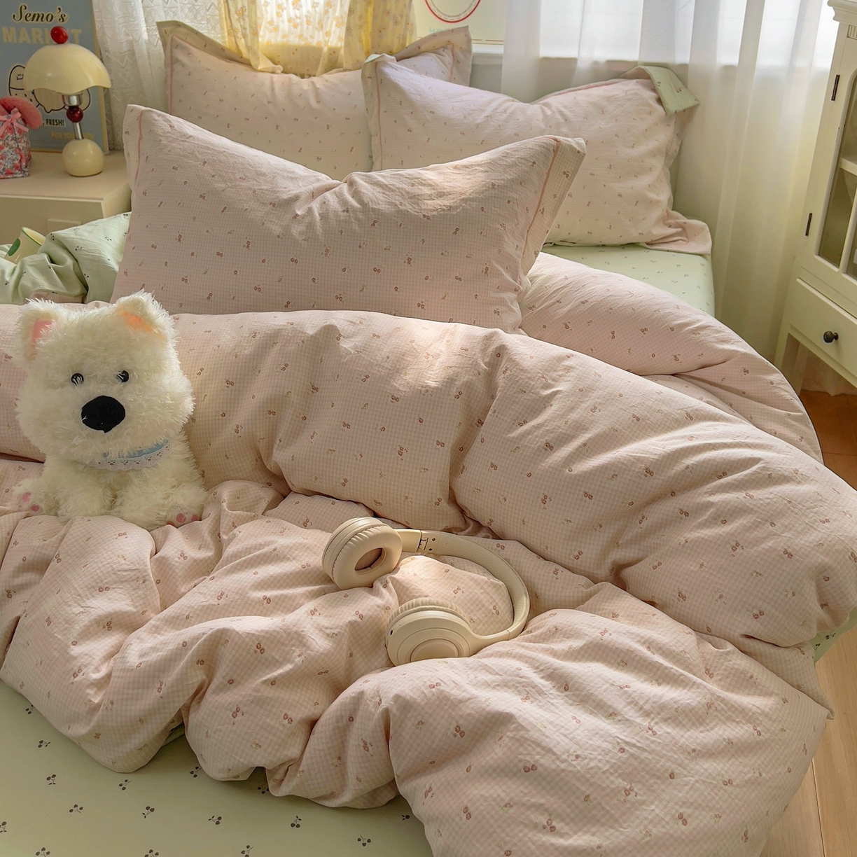 91家纺网 家纺一手货源 找家纺 亨通家纺 2025新款爆款韩国小布袋古法水洗棉云感棉四件套【提供买家秀】 丝丝心动-咖