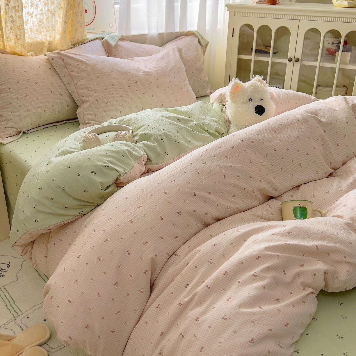 91家纺网 家纺一手货源 找家纺 亨通家纺 2025新款爆款韩国小布袋古法水洗棉云感棉四件套【提供买家秀】 丝丝心动-咖