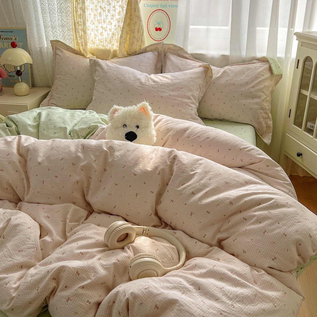 91家纺网 家纺一手货源 找家纺 亨通家纺 2025新款爆款韩国小布袋古法水洗棉云感棉四件套【提供买家秀】 丝丝心动-咖