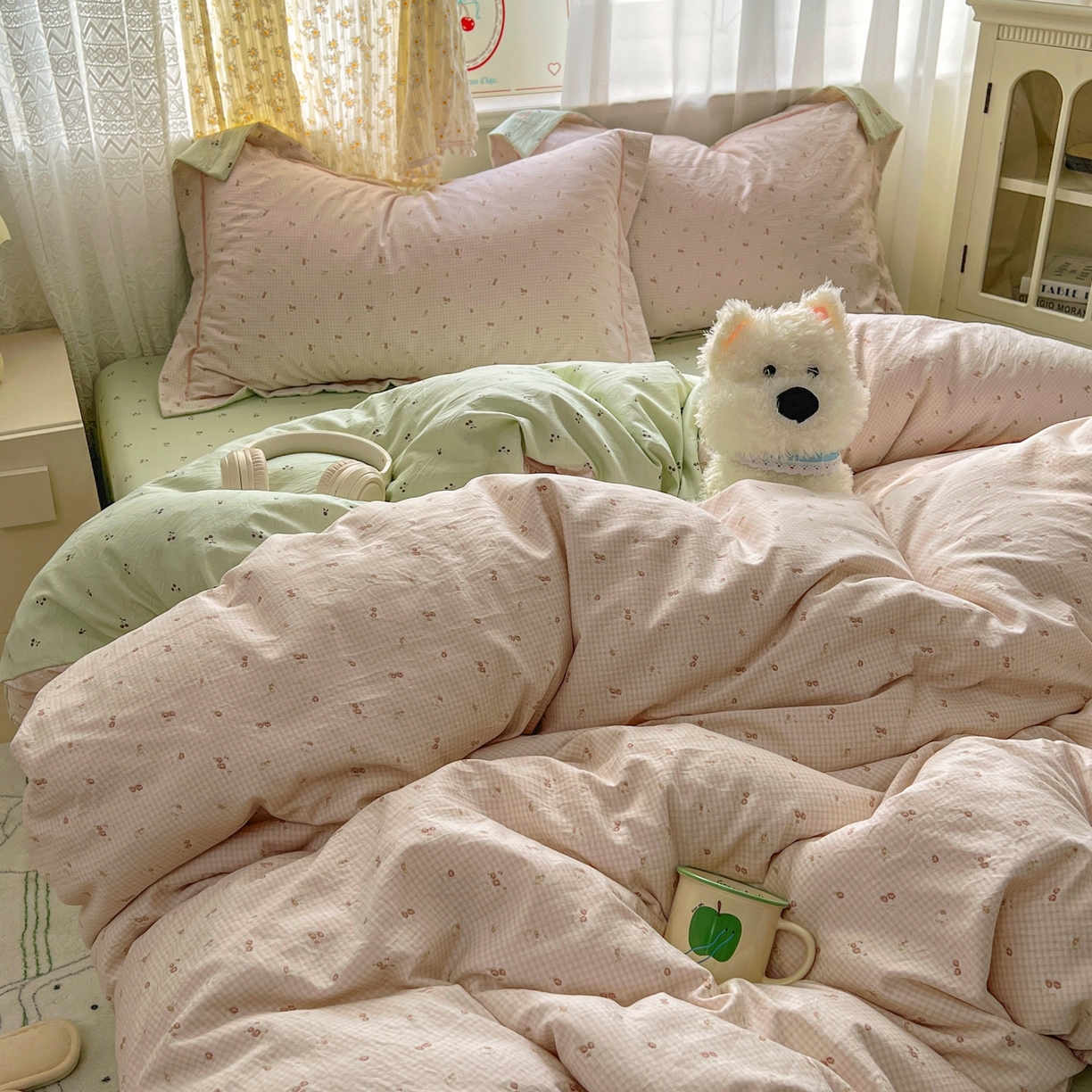 91家纺网 家纺一手货源 找家纺 亨通家纺 2025新款爆款韩国小布袋古法水洗棉云感棉四件套【提供买家秀】 丝丝心动-咖