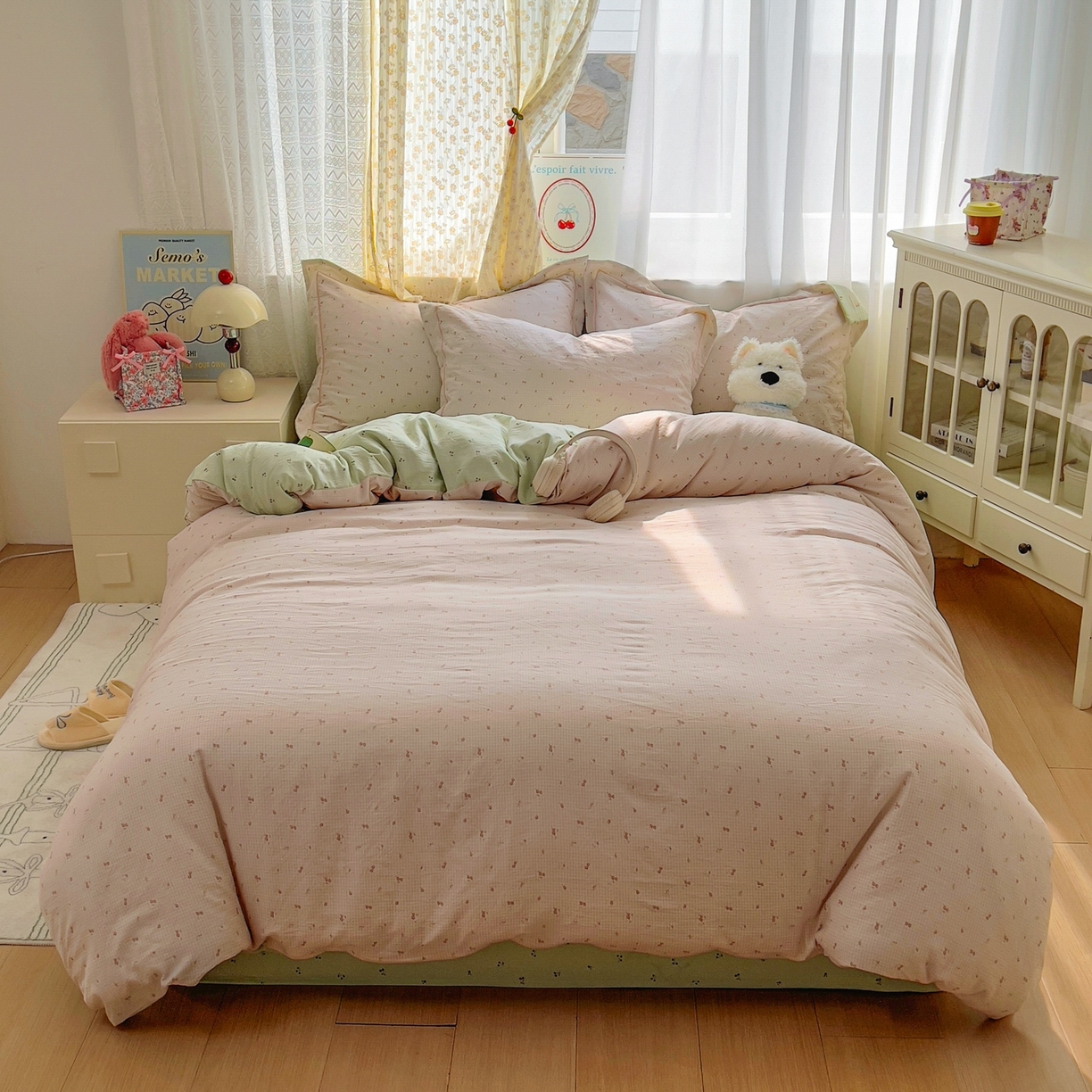 91家纺网 家纺一手货源 找家纺 亨通家纺 2025新款爆款韩国小布袋古法水洗棉云感棉四件套【提供买家秀】 丝丝心动-咖