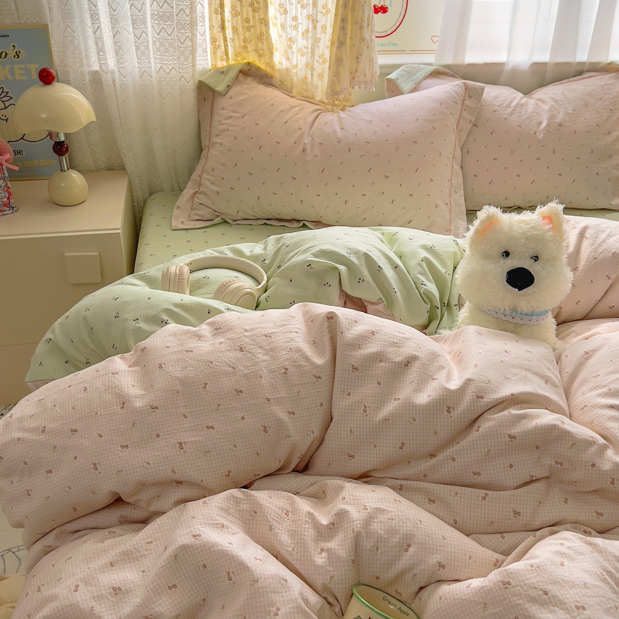 91家纺网 家纺一手货源 找家纺 亨通家纺 2025新款爆款韩国小布袋古法水洗棉云感棉四件套【提供买家秀】 丝丝心动-咖