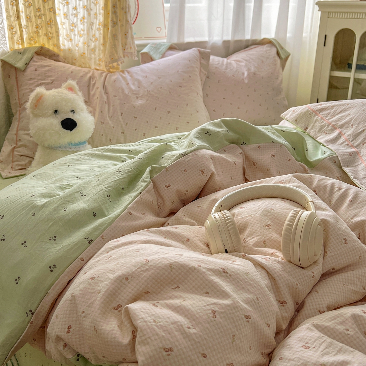 91家纺网 家纺一手货源 找家纺 亨通家纺 2025新款爆款韩国小布袋古法水洗棉云感棉四件套【提供买家秀】 丝丝心动-咖