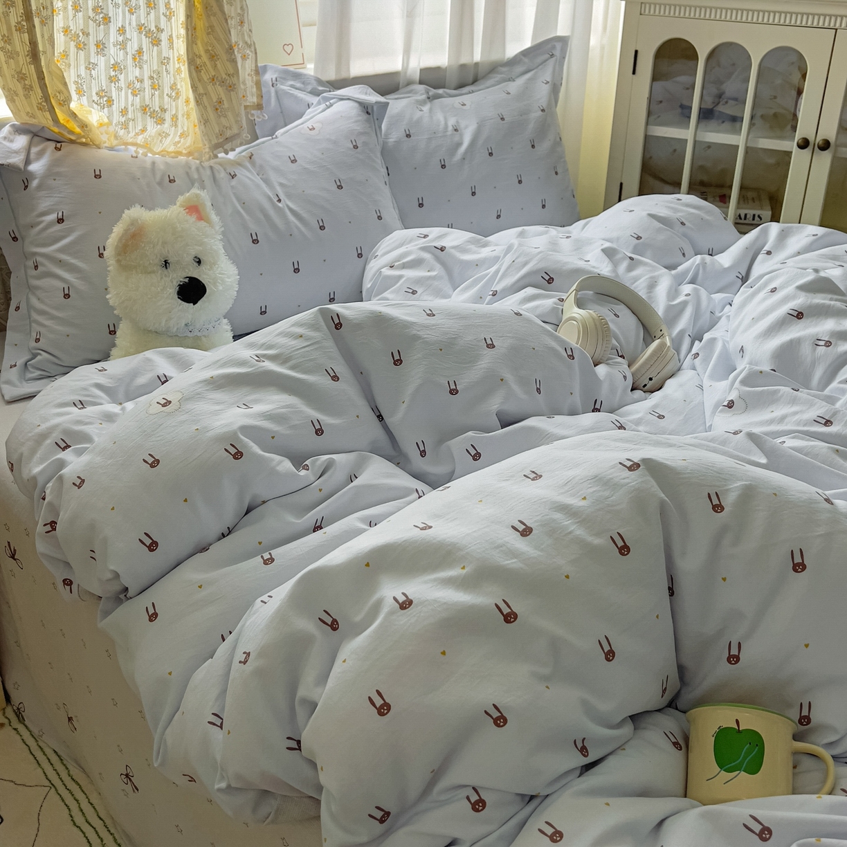 91家纺网 家纺一手货源 找家纺 亨通家纺 2025新款爆款韩国小布袋古法水洗棉云感棉四件套【提供买家秀】 兔小妹-灰