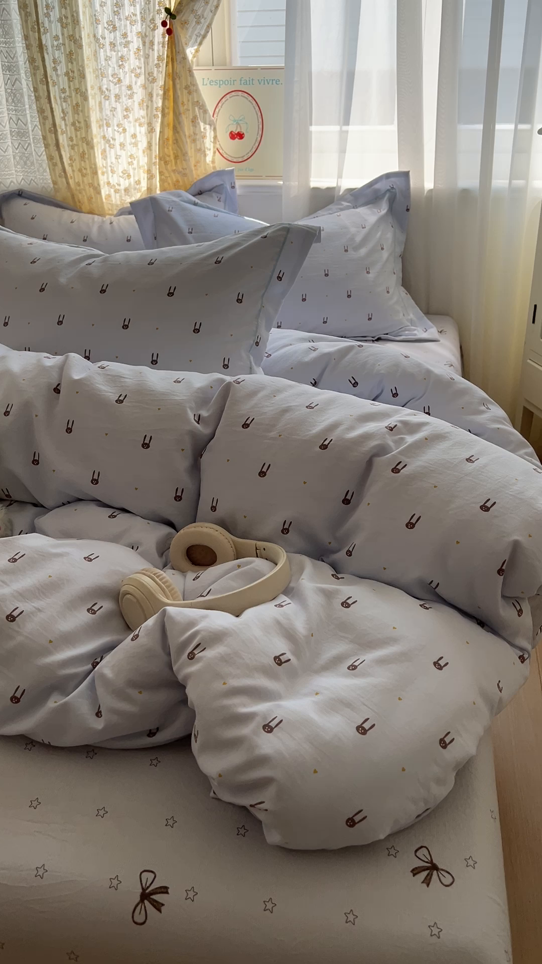 91家纺网 家纺一手货源 找家纺 亨通家纺 2025新款爆款韩国小布袋古法水洗棉云感棉四件套【提供买家秀】 兔小妹-灰