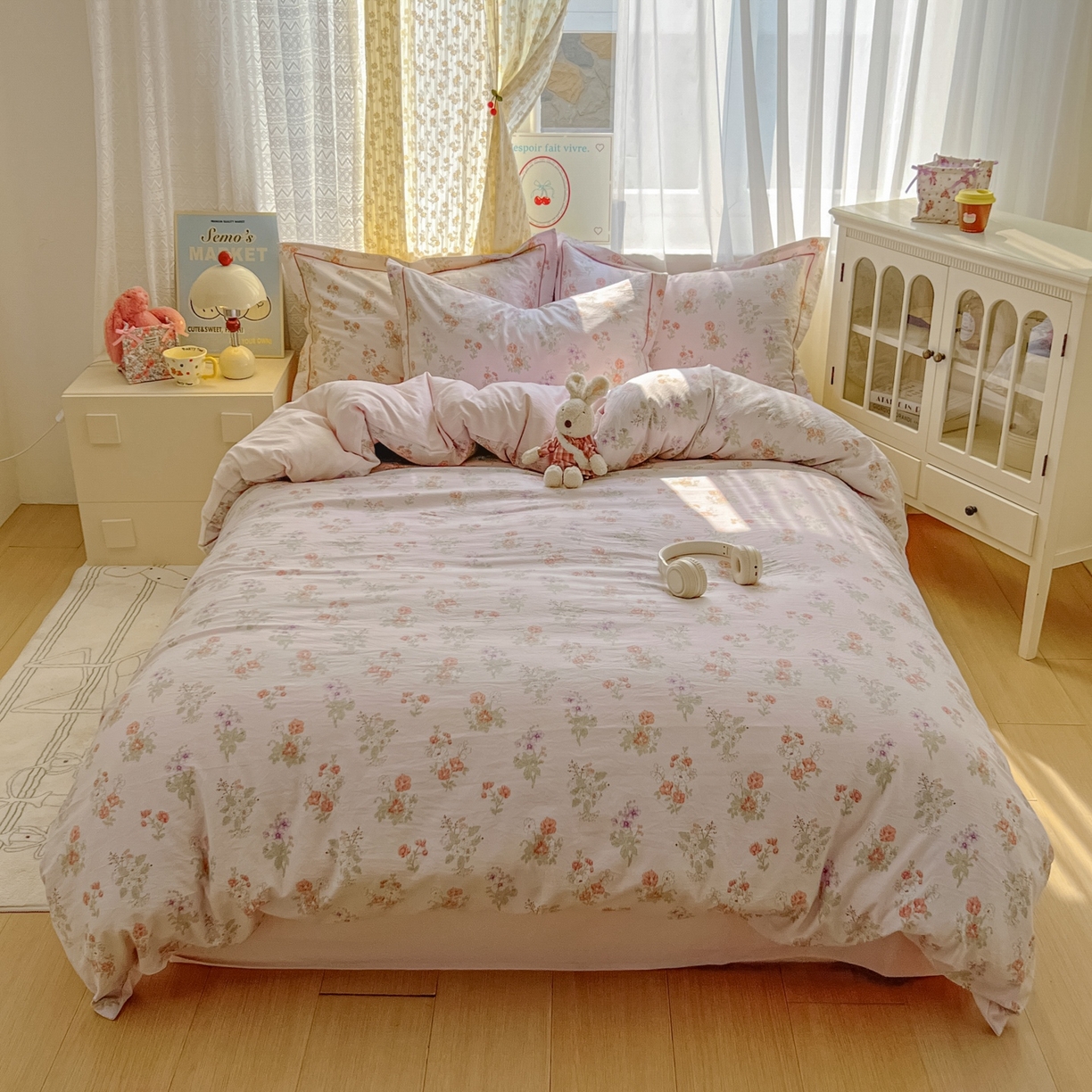 91家纺网 家纺一手货源 找家纺 亨通家纺 2025新款爆款韩国小布袋古法水洗棉云感棉四件套【提供买家秀】 温温晨语-粉