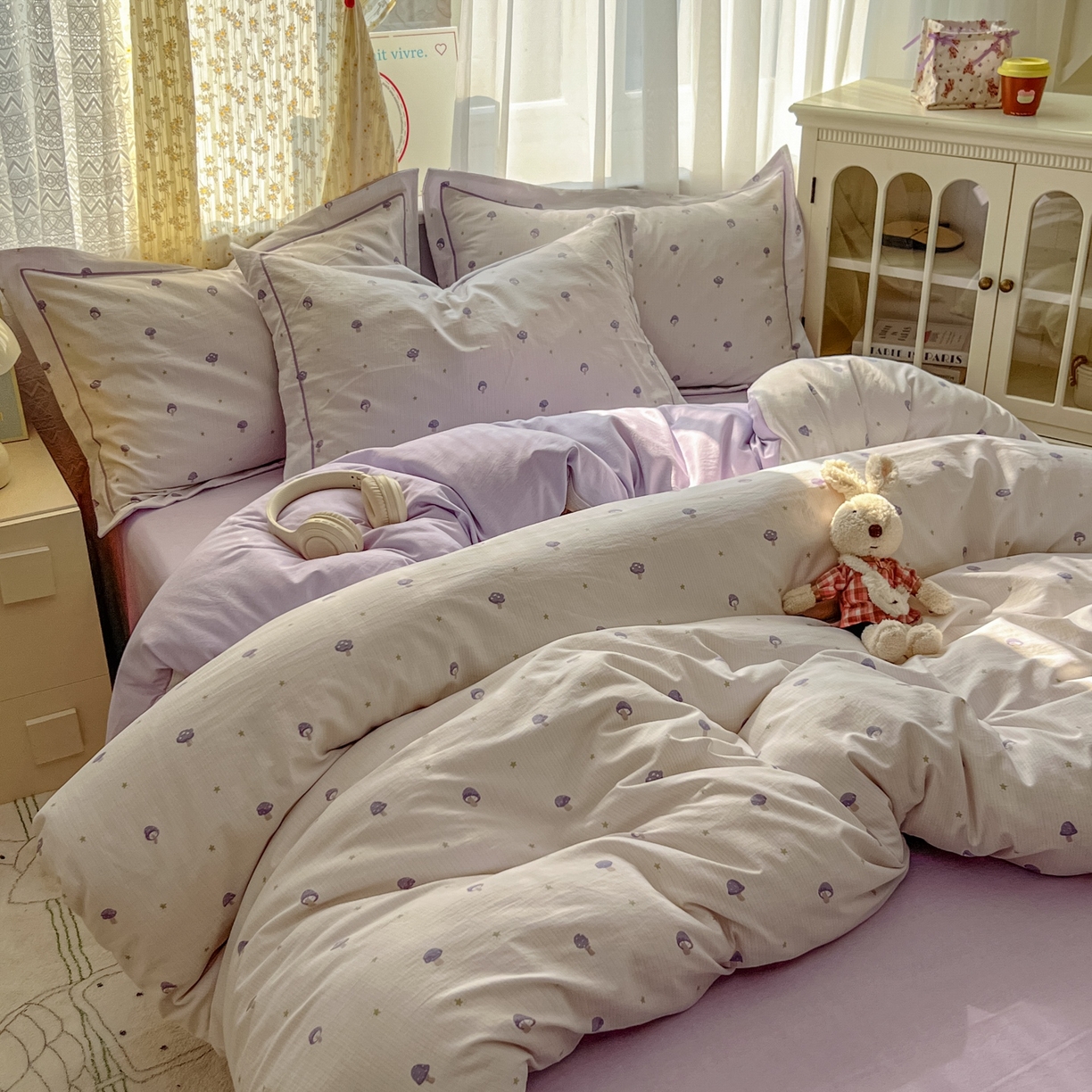 91家纺网 家纺一手货源 找家纺 亨通家纺 2025新款爆款韩国小布袋古法水洗棉云感棉四件套【提供买家秀】 温馨-咖