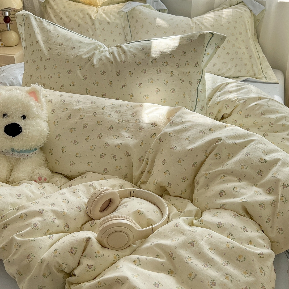 91家纺网 家纺一手货源 找家纺 亨通家纺 2025新款爆款韩国小布袋古法水洗棉云感棉四件套【提供买家秀】 小苍兰-绿