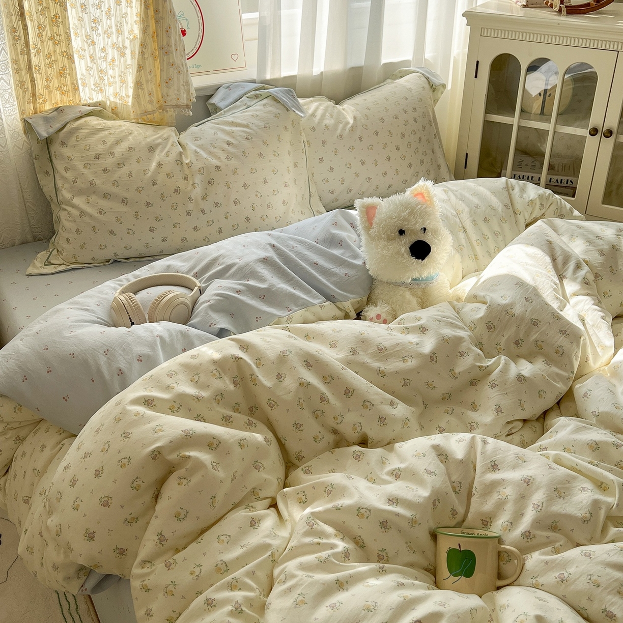 91家纺网 家纺一手货源 找家纺 亨通家纺 2025新款爆款韩国小布袋古法水洗棉云感棉四件套【提供买家秀】 小苍兰-绿