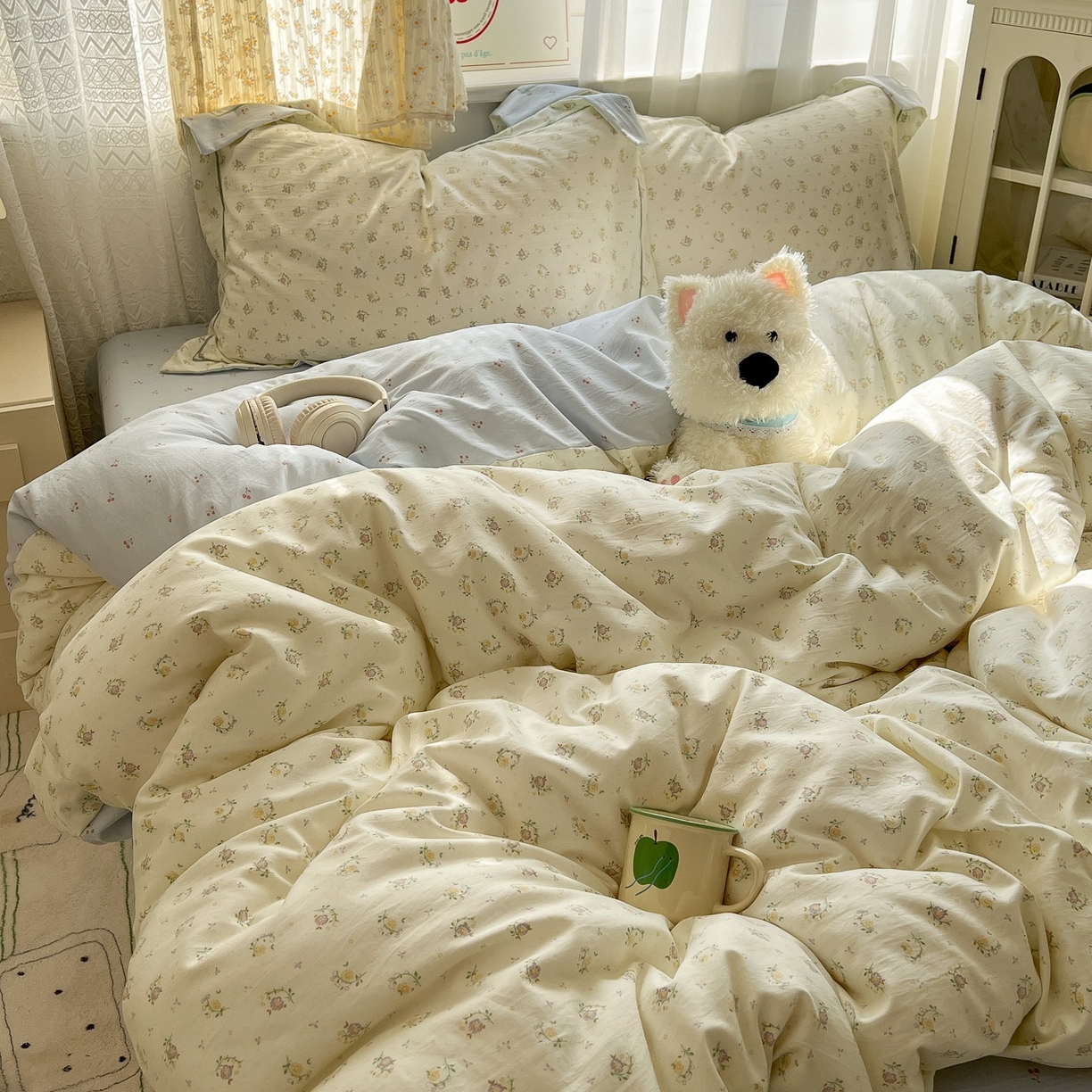 91家纺网 家纺一手货源 找家纺 亨通家纺 2025新款爆款韩国小布袋古法水洗棉云感棉四件套【提供买家秀】 小苍兰-绿