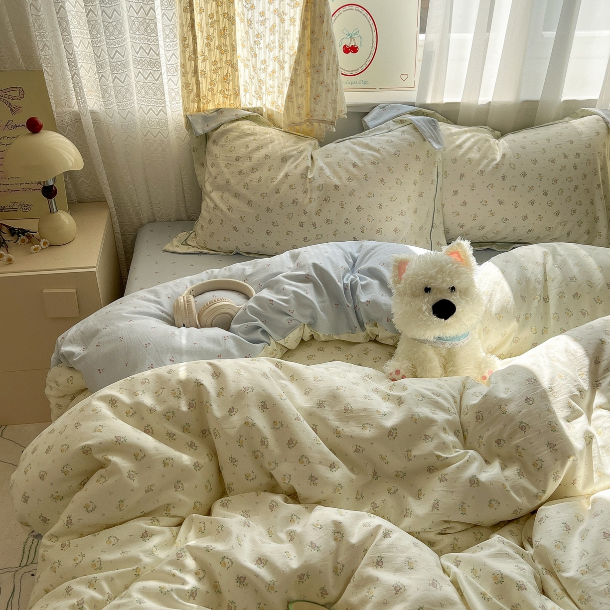 91家纺网 家纺一手货源 找家纺 亨通家纺 2025新款爆款韩国小布袋古法水洗棉云感棉四件套【提供买家秀】 小苍兰-绿