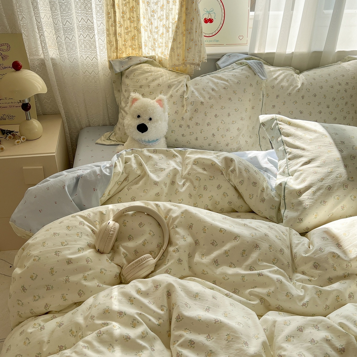 91家纺网 家纺一手货源 找家纺 亨通家纺 2025新款爆款韩国小布袋古法水洗棉云感棉四件套【提供买家秀】 小苍兰-绿