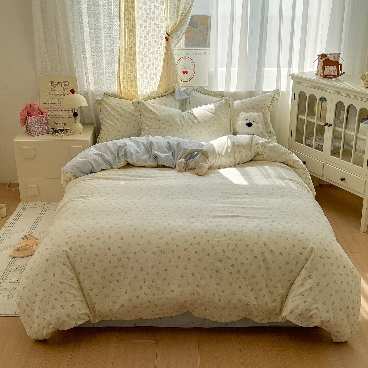 91家纺网 家纺一手货源 找家纺 亨通家纺 2025新款爆款韩国小布袋古法水洗棉云感棉四件套【提供买家秀】 小苍兰-绿