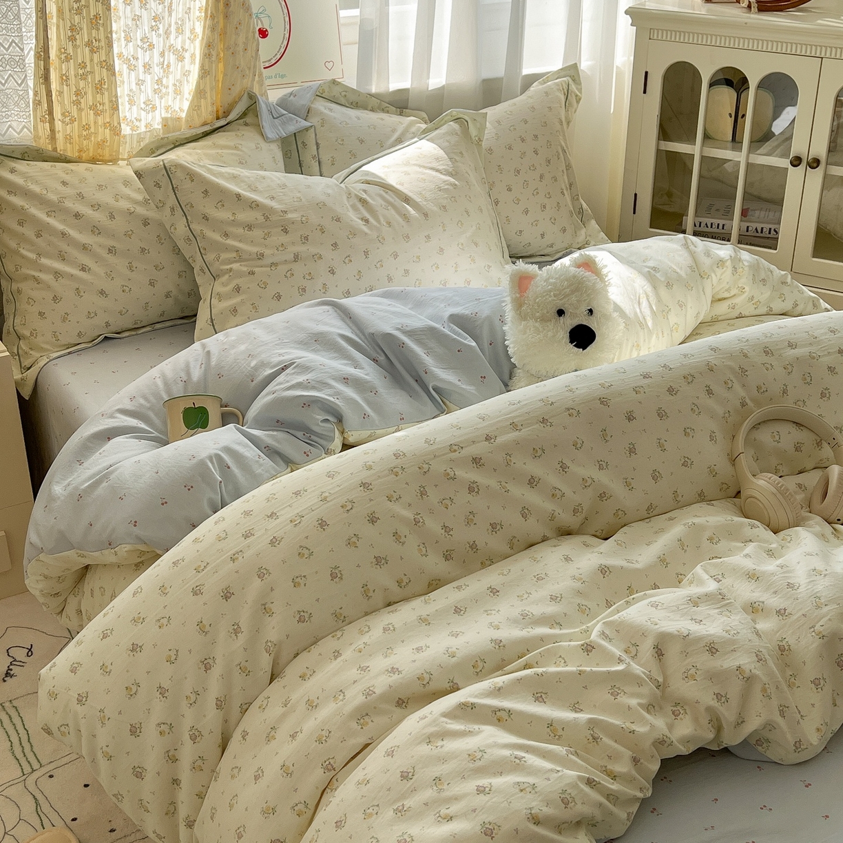 91家纺网 家纺一手货源 找家纺 亨通家纺 2025新款爆款韩国小布袋古法水洗棉云感棉四件套【提供买家秀】 小苍兰-绿