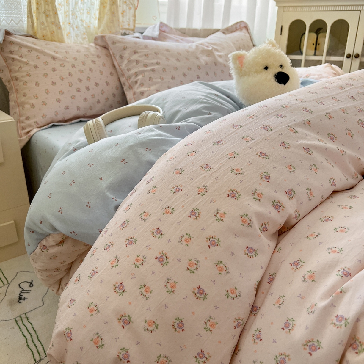 亨通家纺 2025新款爆款韩国小布袋古法水洗棉云感棉四件套【提供买家秀】 小苍兰-玉